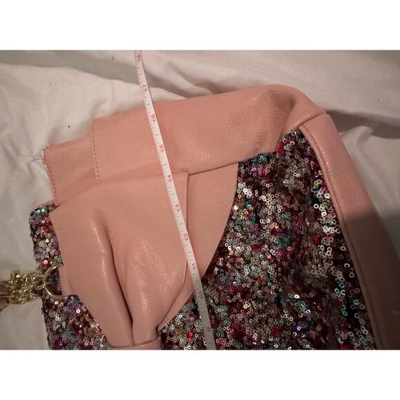 Betsey johnson rainbow sequin pink leather kitsch pocketbook satchel bag purse - Picture 8 of 13